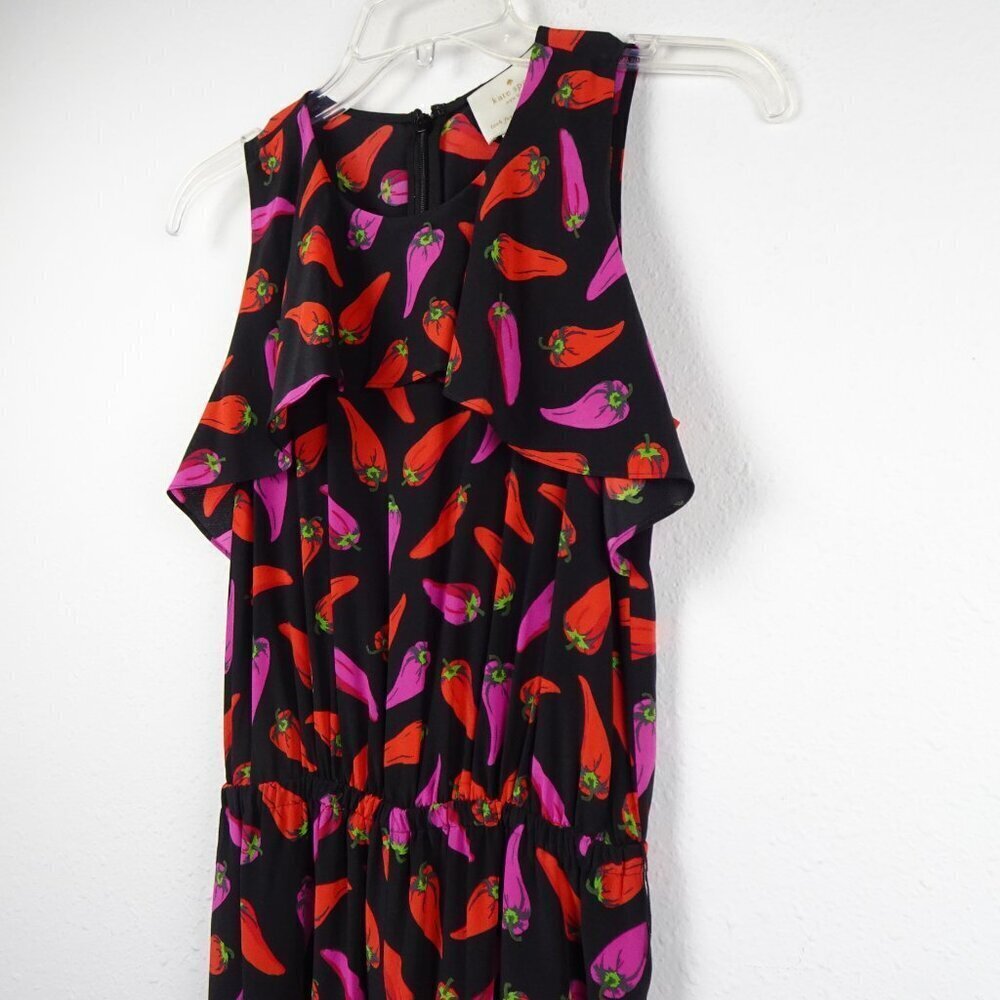 Kate Spade Silk Jumpsuit Size 0 Hot Pepper Print Cropped Black Multicolor - Picture 7 of 12